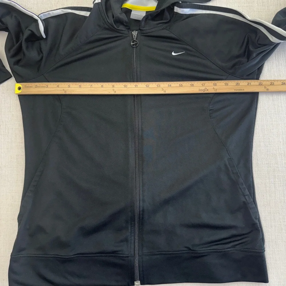 Nike Womens XL Full Zip Hooded Track Jacket Black White Stripe Athletic RN56323